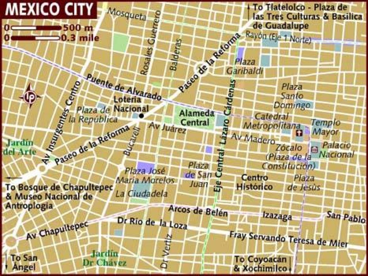 pusat historico Mexico City peta